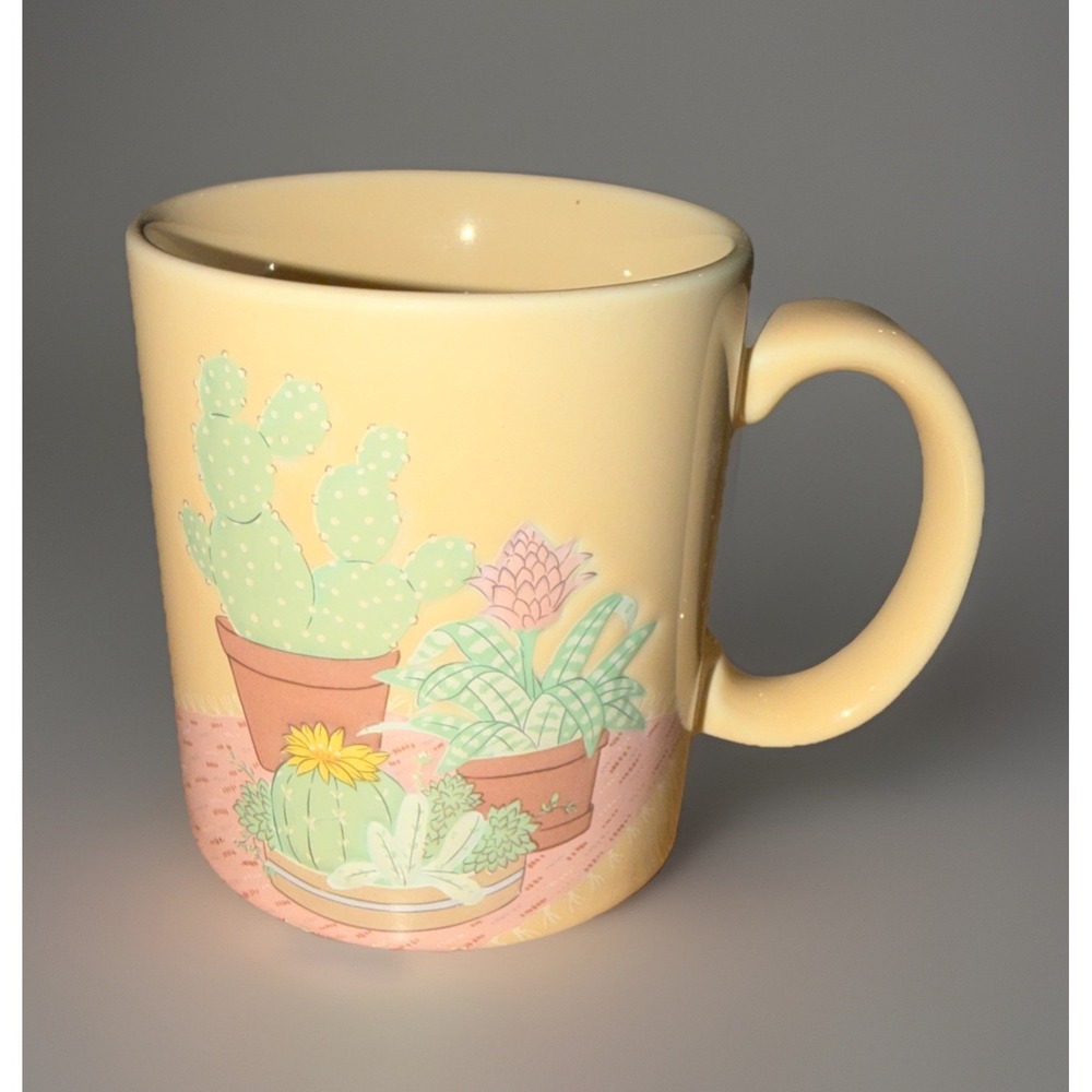 Vtg 90s Otagiri Peach Cactus House Plant Coffee Mug Japan